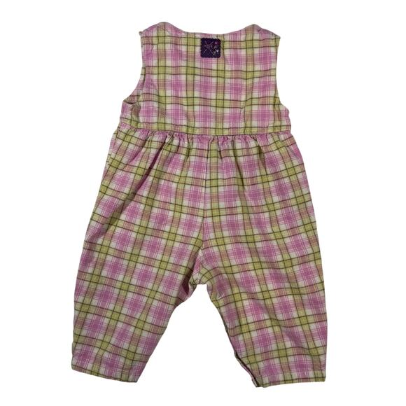 Vintage Y2K "GARDEN PARTY" Romper Girls 3-6 months Plaid Pink - Picture 2 of 5